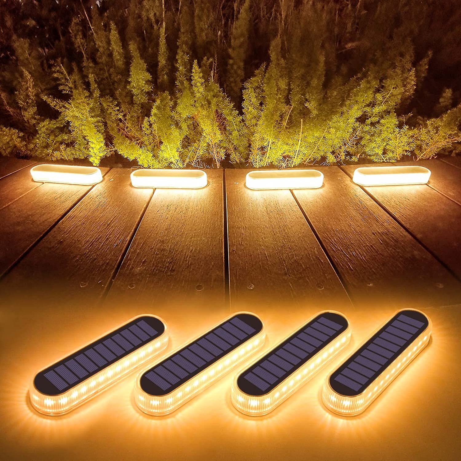 Lacasa Solar Deck Lights, 4 Pack 2700K Warm White LED Dock Lights 40LM, Outdoor Solar Powered Step Lights, Waterproof for Garden Stairs Ground Driveway Pathway Lighting