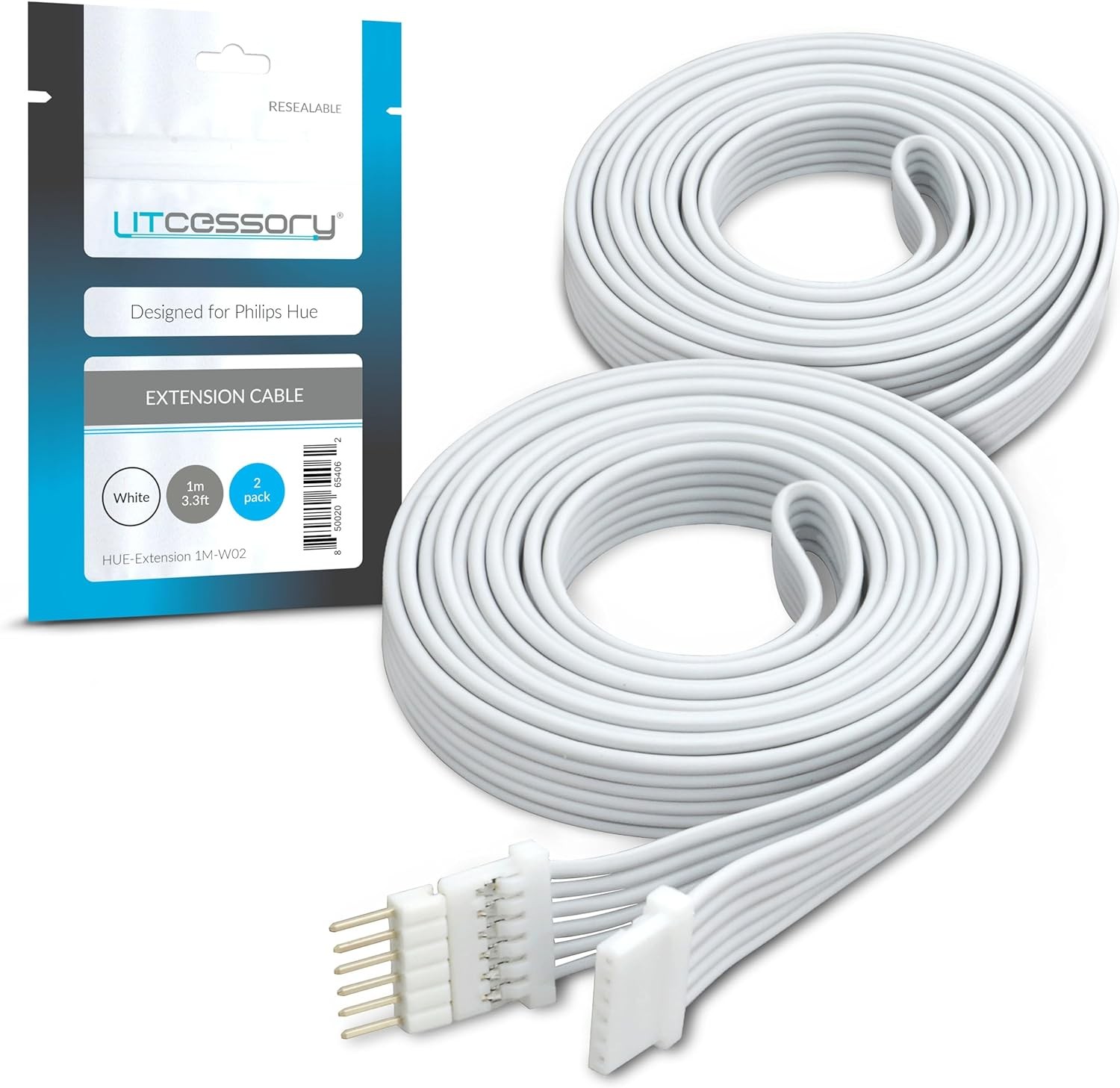 Litcessory Extension Cable for Philips Hue Lightstrip plus (1M, 2 Pack, White – Micro 6-PIN V4)