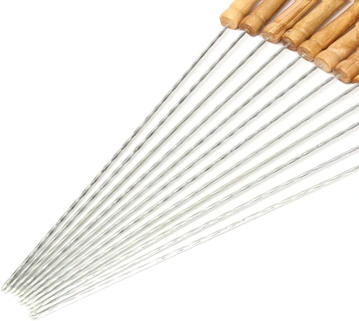 HAKSEN 12 PCS Barbecue Skewers with Wood Handle Marshmallow Roasting Sticks Meat Hot Dog Fork Best for BBQ Camping Cookware Campfire Grill Cooking, Stainless Steel