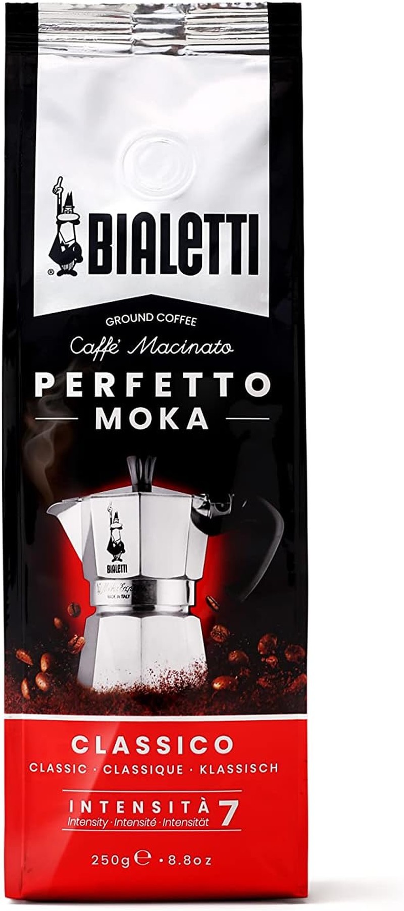 Bialetti – Perfetto Moka Classico: Medium Roast Ground Coffee, Hazelnut and Dried Fruit Aroma, 8.8 Oz – 250G, Bag with Flavour-Saving Valve