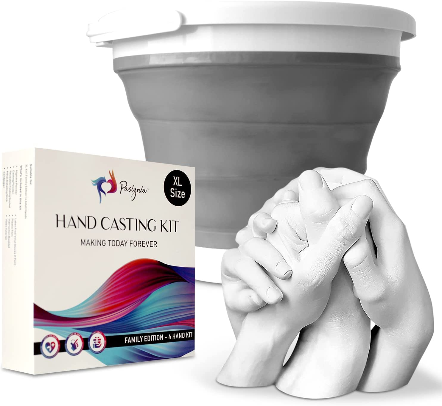 Hand Casting Kit for Families, Keepsake – DIY Plaster Statue Cast Kit – Wedding, Anniversary, Valentine’S Gift Idea for Men & Women – 4 Adult Hands Sculpture Kit with Alginate & Casting Powder (Hand Casting Kit – XL Edition)