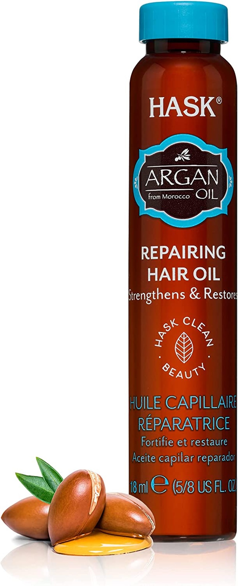 HASK Argan Repairing Shine Oil Vial for All Hair Types, Colour Safe, Gluten-Free, Sulfate-Free, Paraben-Free – 1 18Ml Vial