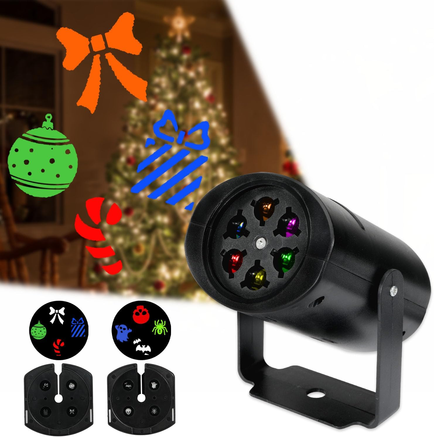 AUTOWT Halloween Christmas Projector Lights, Holiday Light Projector Outdoor, LED Projection Lights with 2 HD Slides for Indoor Outdoor Xmas New Year Party Landscape Decorations