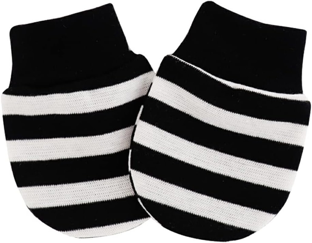 Baby Mittens No Scratch Comfortable Feeling Easy to Wear Newborn Gloves Infant Accessories Clothing Decoration for Boys Girls, Black White Stripe