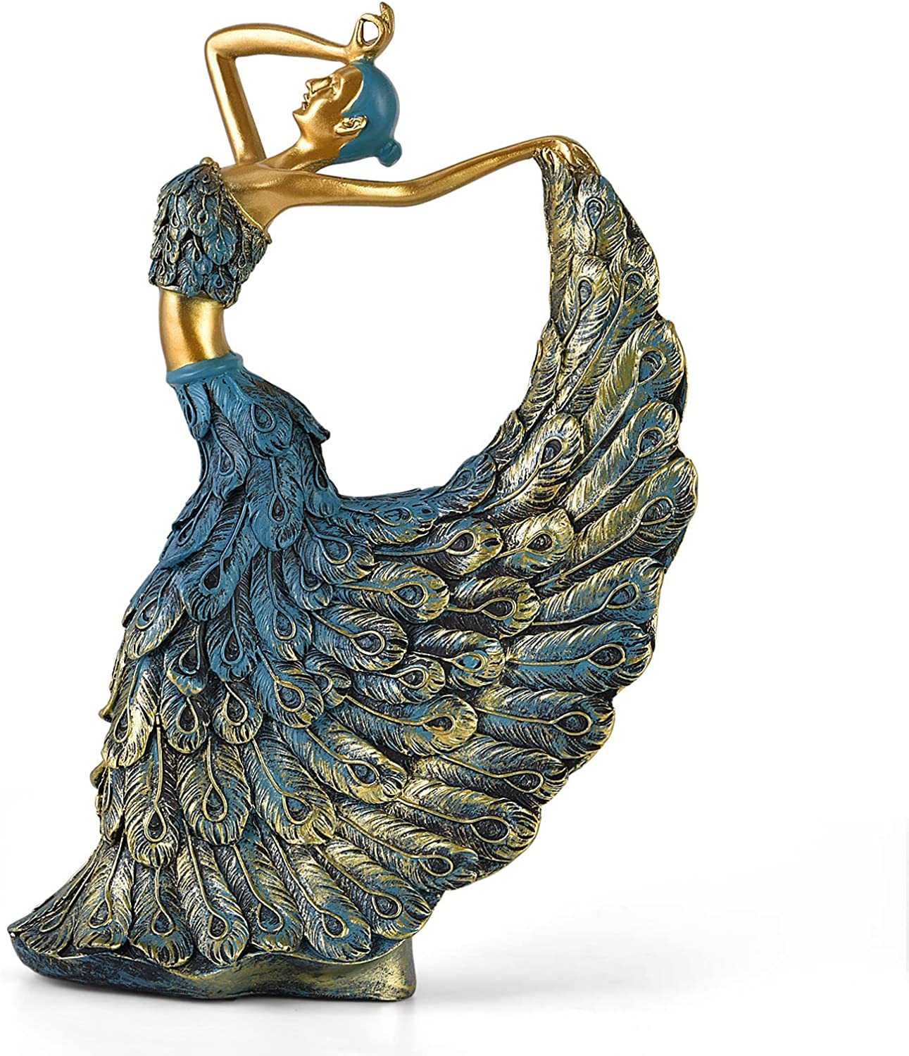 Peacock Dancer Statue Decor Modern Art Home Decorations for Bedroom Living Room Decor Small Items Shelf Figurines Accents Sculpture (Golden Blue)