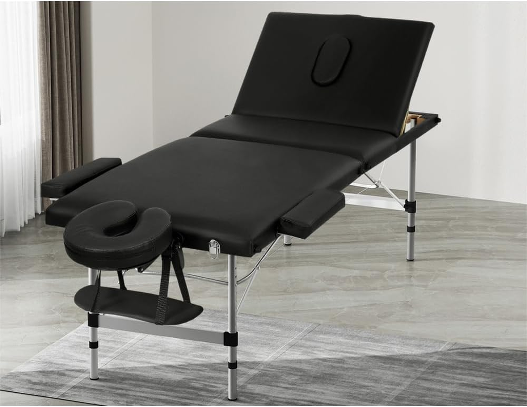 Zenses Massage Table, 65Cm Portable Aluminium, Massages Therapy Bed Headrest Chairs, Folding 3 Fold Beauty Spa Waxing Bounes Cover Covers Carry Bag, Black