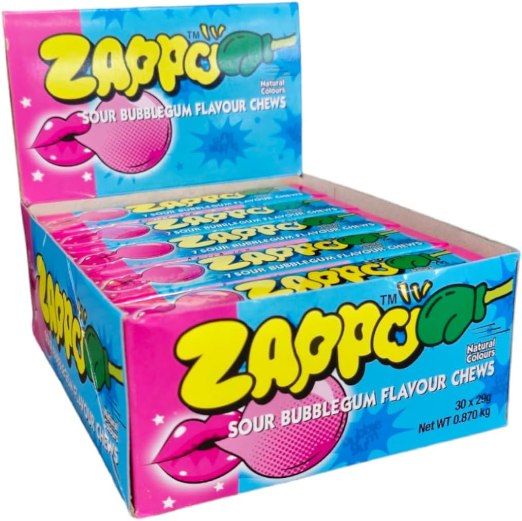 ZAPPO Sour Flavoured Bubblegum Chews – (Bulk Pack of 30 Sticks)