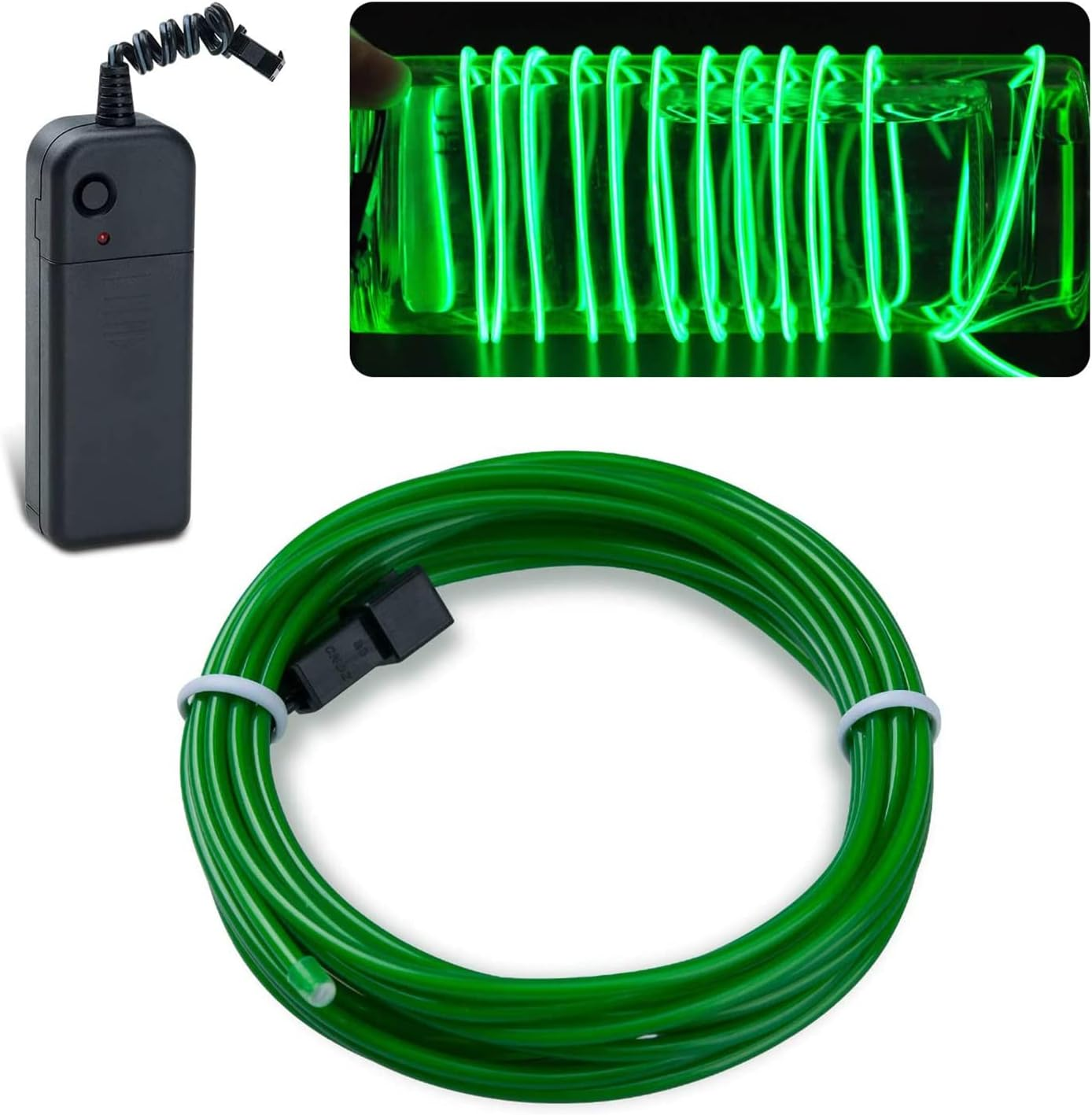 Lychee 9Ft EL Wire Neon Glowing Strobing Electroluminescent Light El Wire W/Battery Pack for Parties, Halloween Decoration (Jade Green)