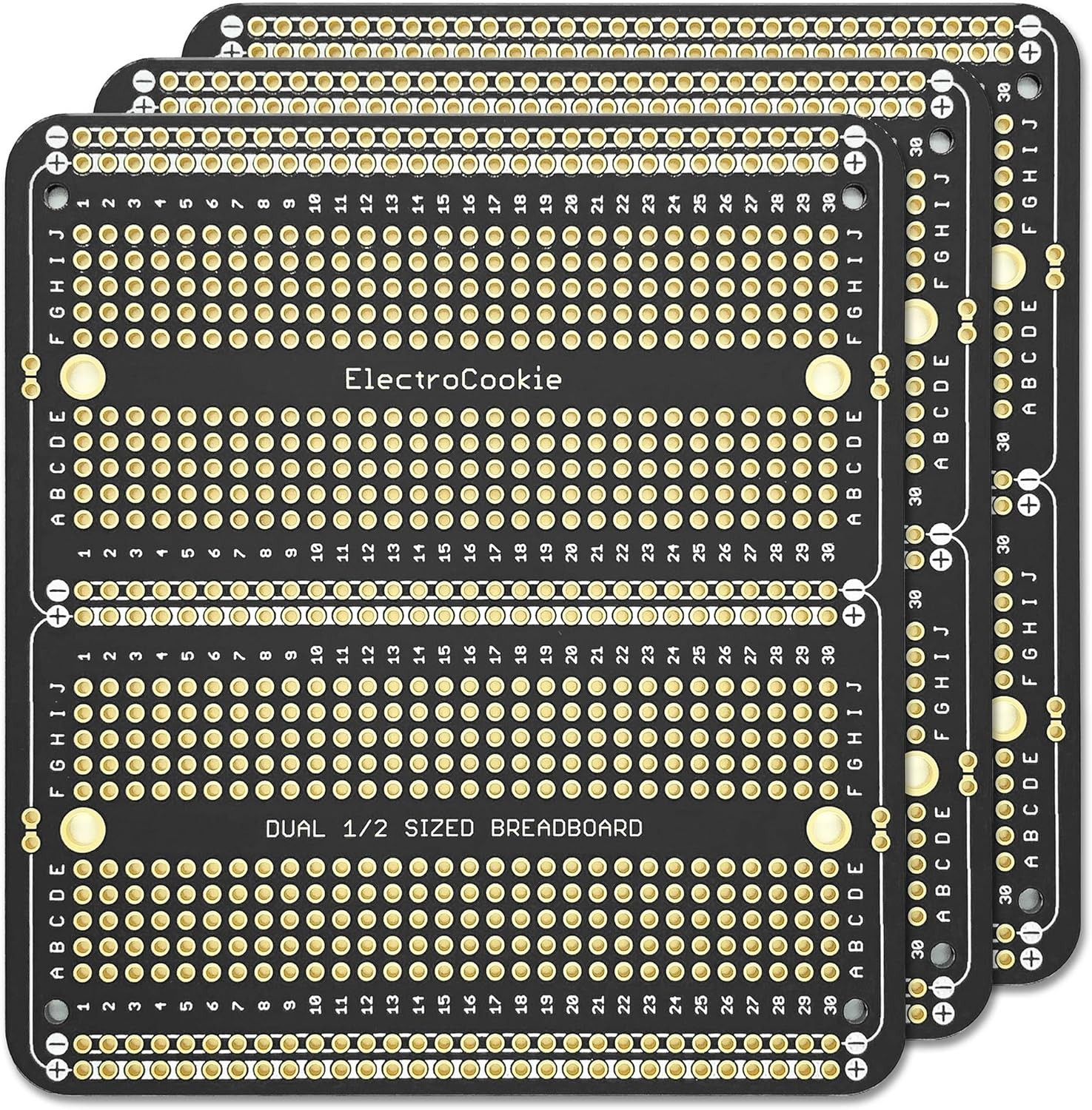 PCB Prototype Board Double Column Solderable Breadboard for Arduino and DIY Electronics Projects, Gold-Plated (3 Pack, Matte Black)