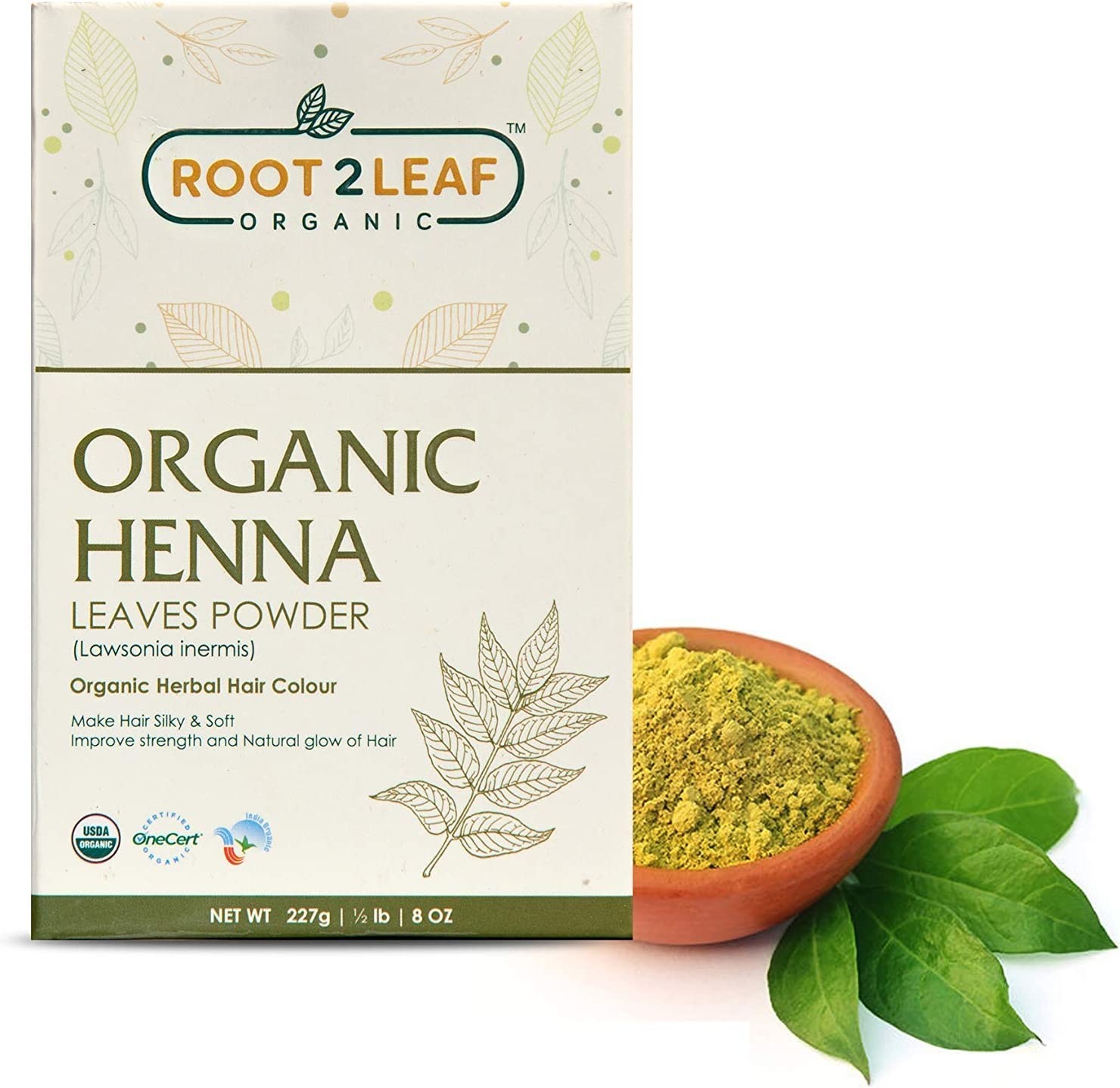 Root2Leaf Organic Henna Leaf Powder (Lawsonia Inermis) for Natural Hair Color and Repairs Damage Hair for Men and Women (227 Gms)