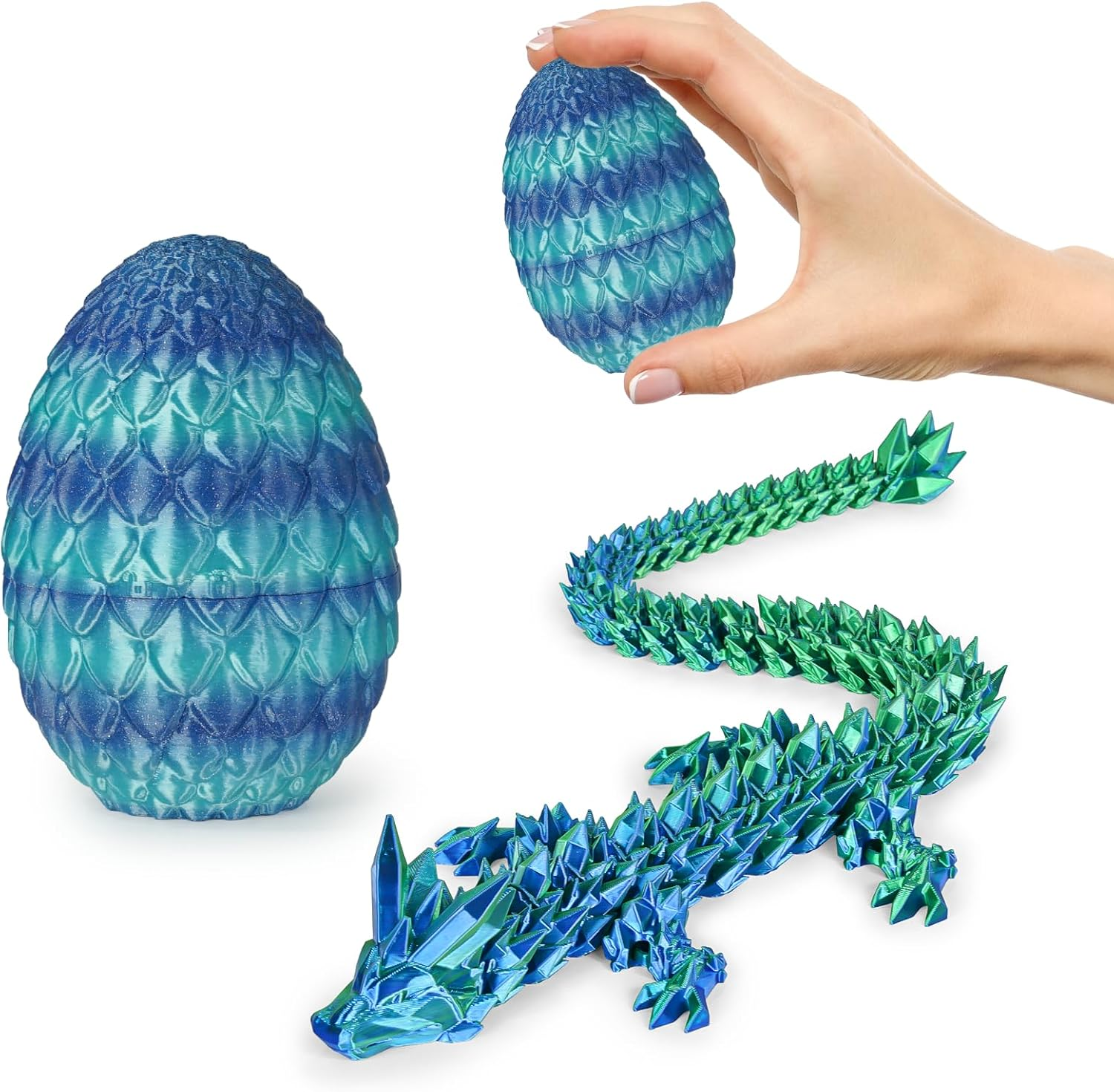 Small Dragon Eggs with Dragon Inside, 3D Printed Surprise Funny Gifts for Kids, Articulated Dragon Fidget Toys for Adults, Executive Desk Toys Office Room Décor (Sky Blue Ombre)