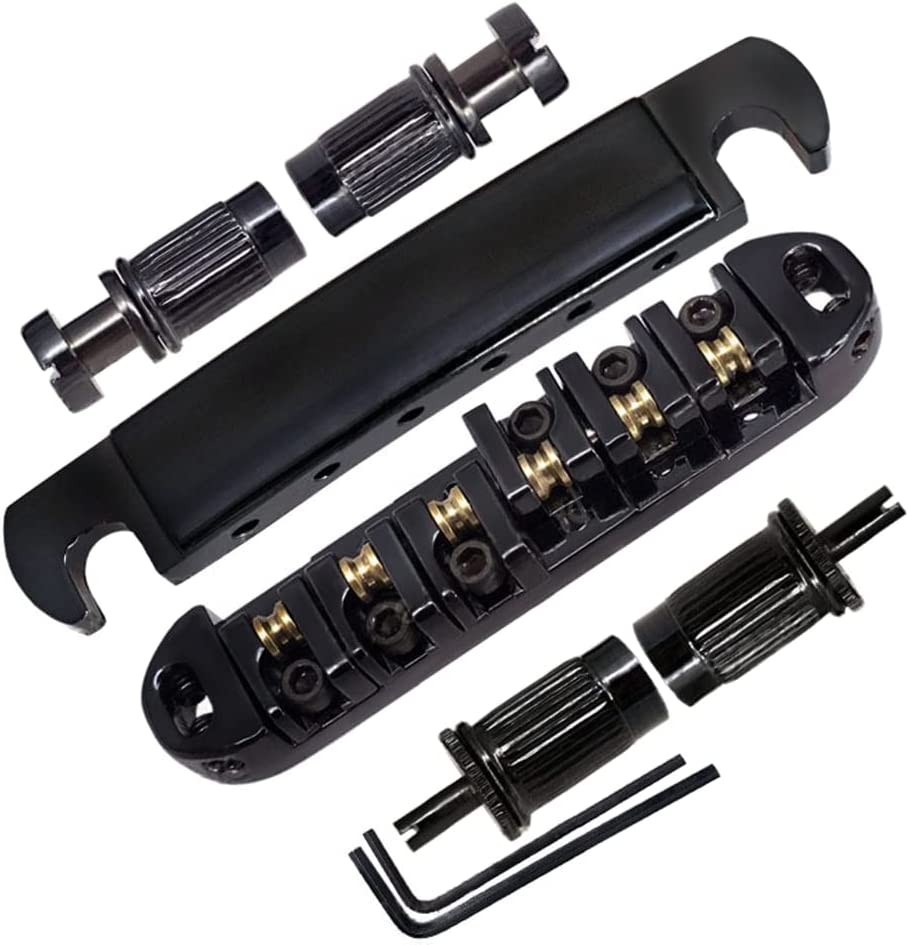 Roller Saddle Bridge ABR-1 Tune-O-Matic Bridge Tailpiece Bridge for Les Paul Guitar (Black)