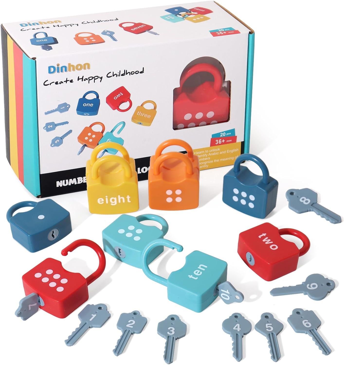 Dinhon Kids Learning Locks with Keys Numbers Matching & Counting Montessori Educational Toys for Ages 3 Yrs+ Boys and Girls Preschool Games Gifts