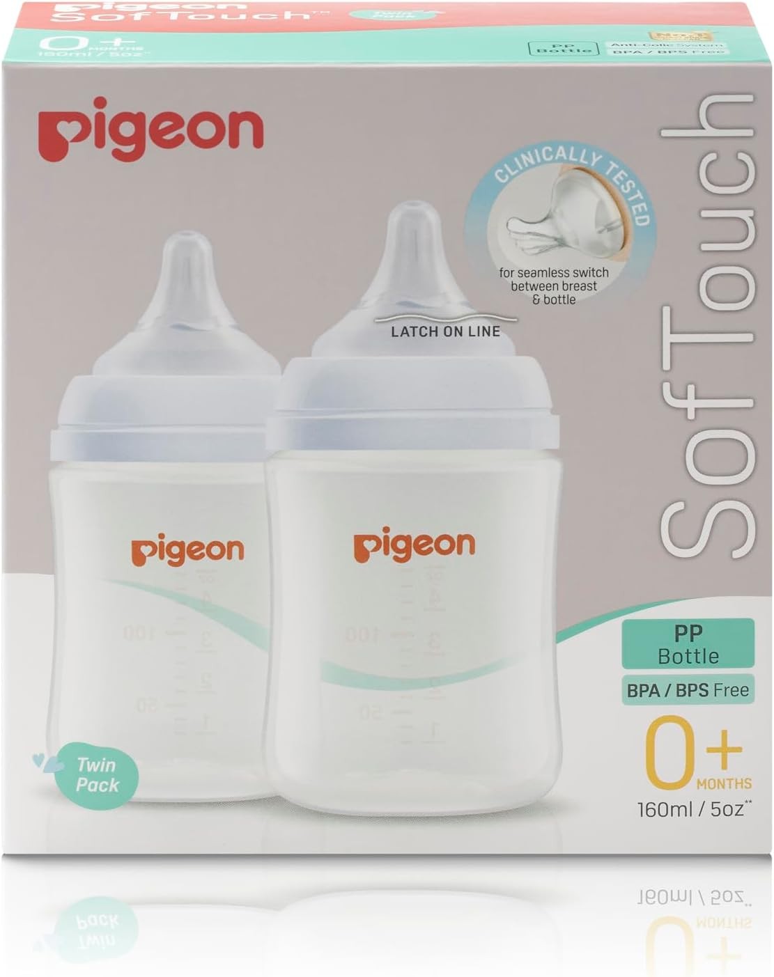 Pigeon Softouch 3 Baby Bottle for 0+ Months Babies, BPA & Bps-Free, 160Ml, PP, Twin Pack