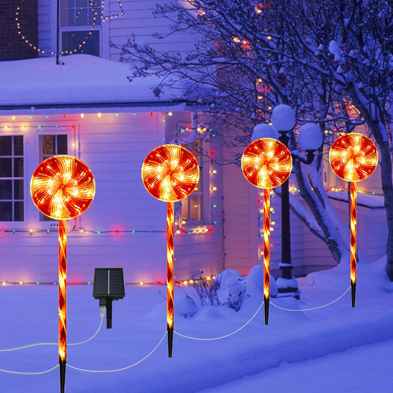 XIJUAN4 Pack Outdoor Christmas Decorations, Lollipop Pathway Lights with 8 Lighting Modes,Waterproof Peppermint Candy Cane Led Light for Yard,Indoor & Outdoor Christmas Decorations for Walkway Yard