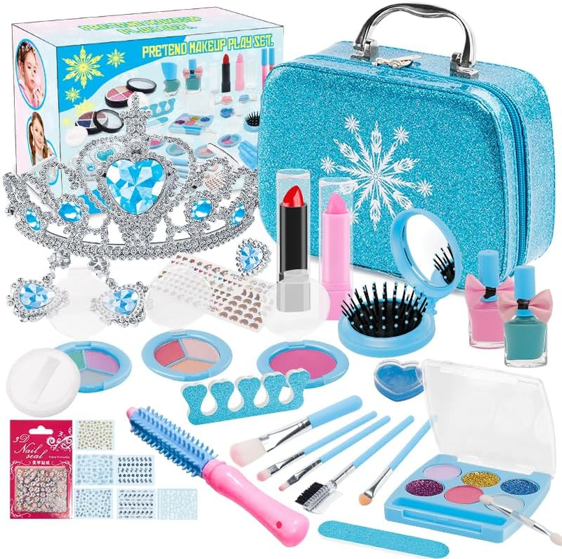 Kids Makeup Kit for Girl Toys, Frozen Makeup Set for Girls, Real Washable Makeup Kit for Girls, Birthday Christmas Princess Gifts for Girls Kids Toddlers Age 3 4 5 6 7 8 9 10 11 12 Year Old