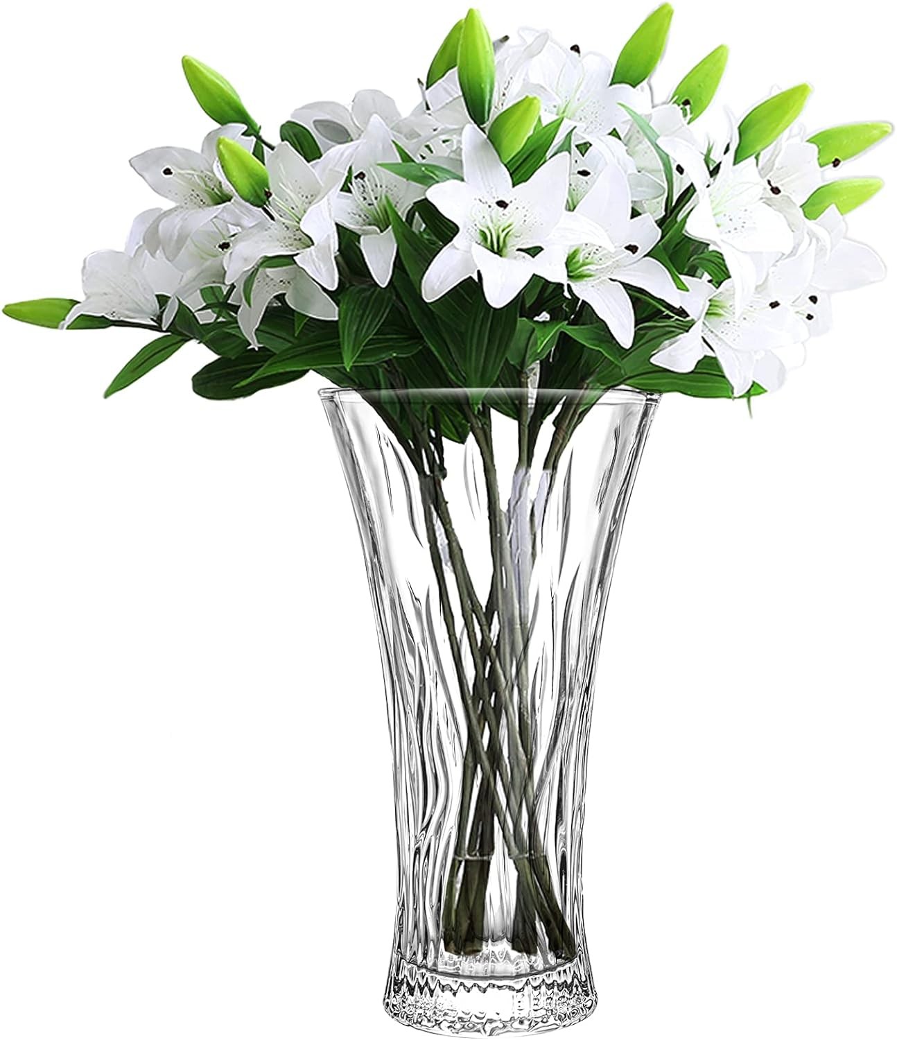 Glass Vase, 12”(30Cm) Tall Flower Vase Large Crystal Clear Glass Vases, Big Glass Vases for Flowers