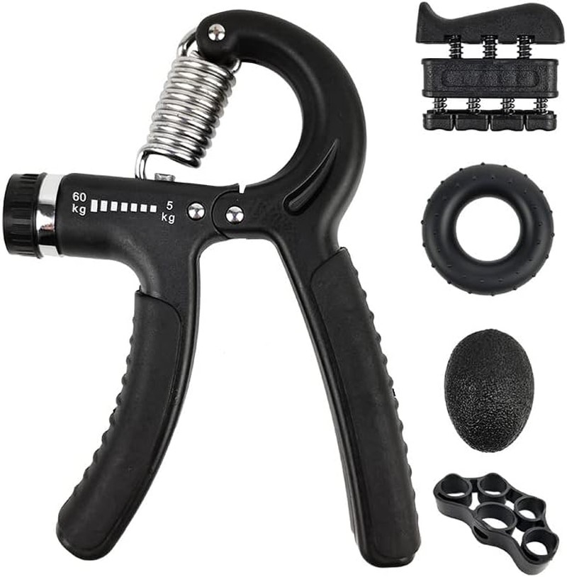 Hand Grip Strengthener Set with 5 Exercisers -Adjustable Resistance Range, Improve Grip Strength and Finger Dexterity, Muscle Building