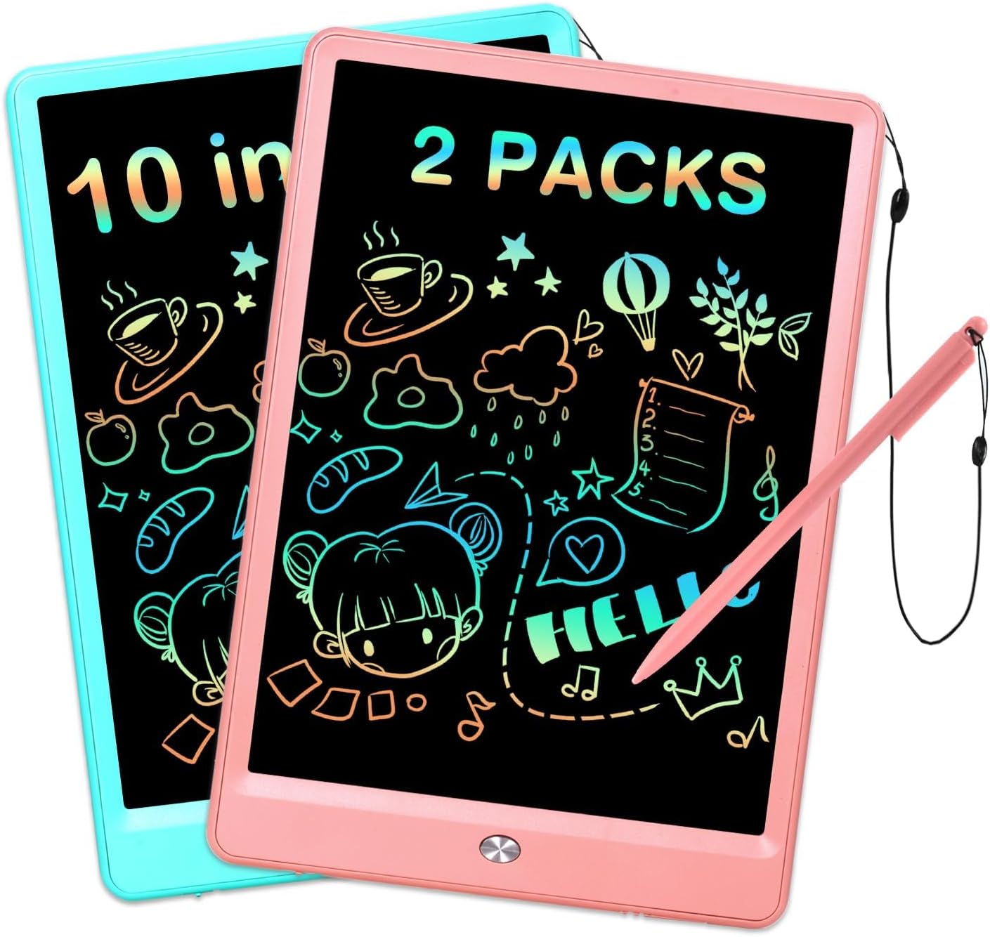 Eoocoo Toys for Girls Boys,Writing Tablet 2 Pack Colorful Doodle Board, 10 Inch Electronic Drawing Tablet for Kids Age 3-8 Years Birthday Gifts, Toddles Learning Toys Kids Travel Essentials