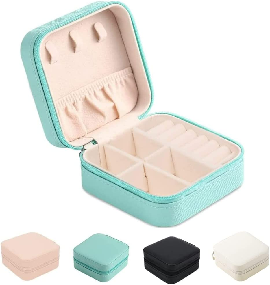 Small Jewelry Box, FOME Portable Jewelry Box Organizer PU Leather Mini Travel Jewelry Storage Case for Rings Earrings Necklace Bracelets Jewelry for Women Girls Blue