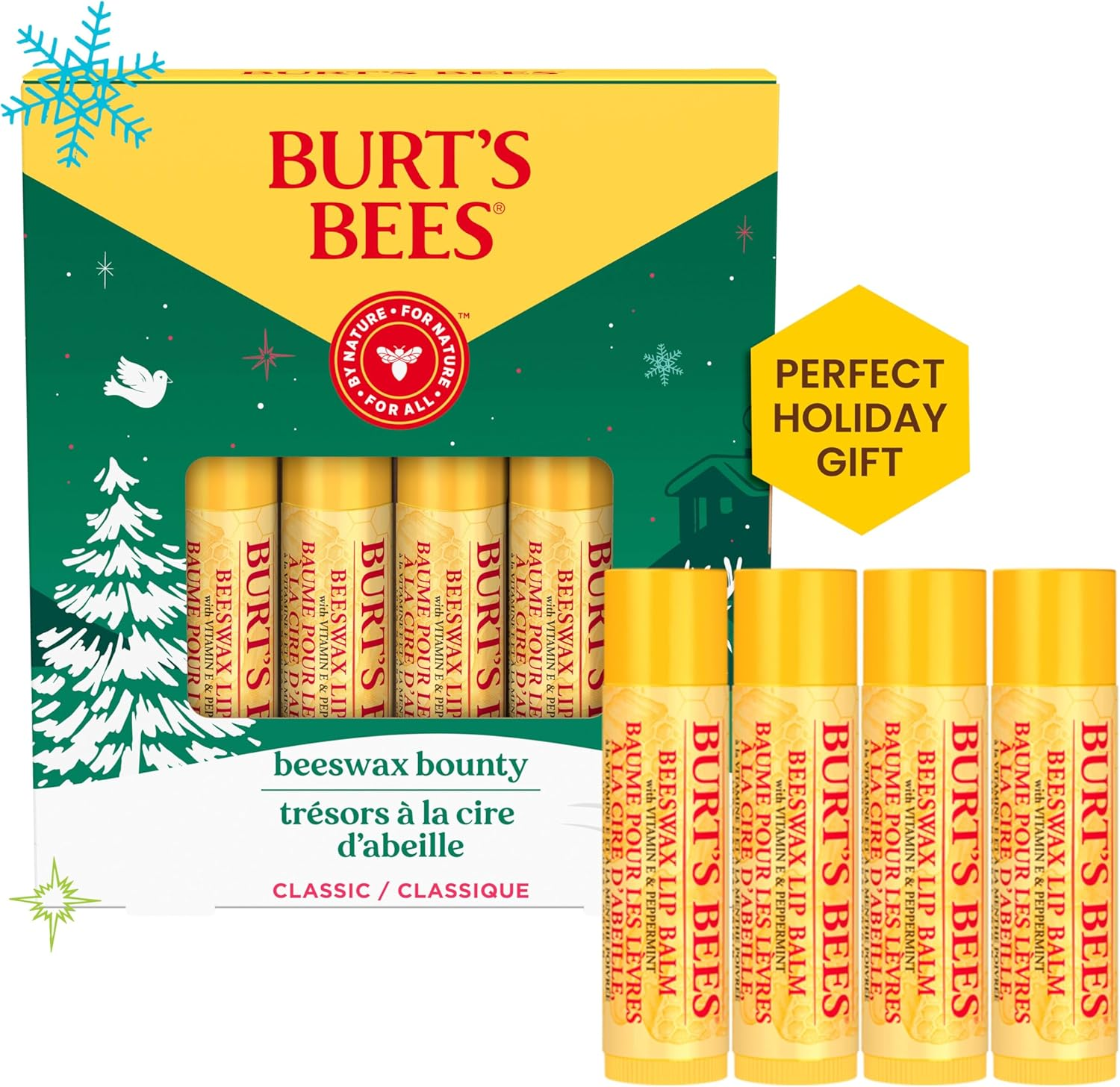 Burt’S Bees Lip Balm Multipack | Moisturising Lip Balm Gift Set with Beeswax and Vitamin E | 100% Natural Origin | Beeswax Bounty | 4 X 4.25G