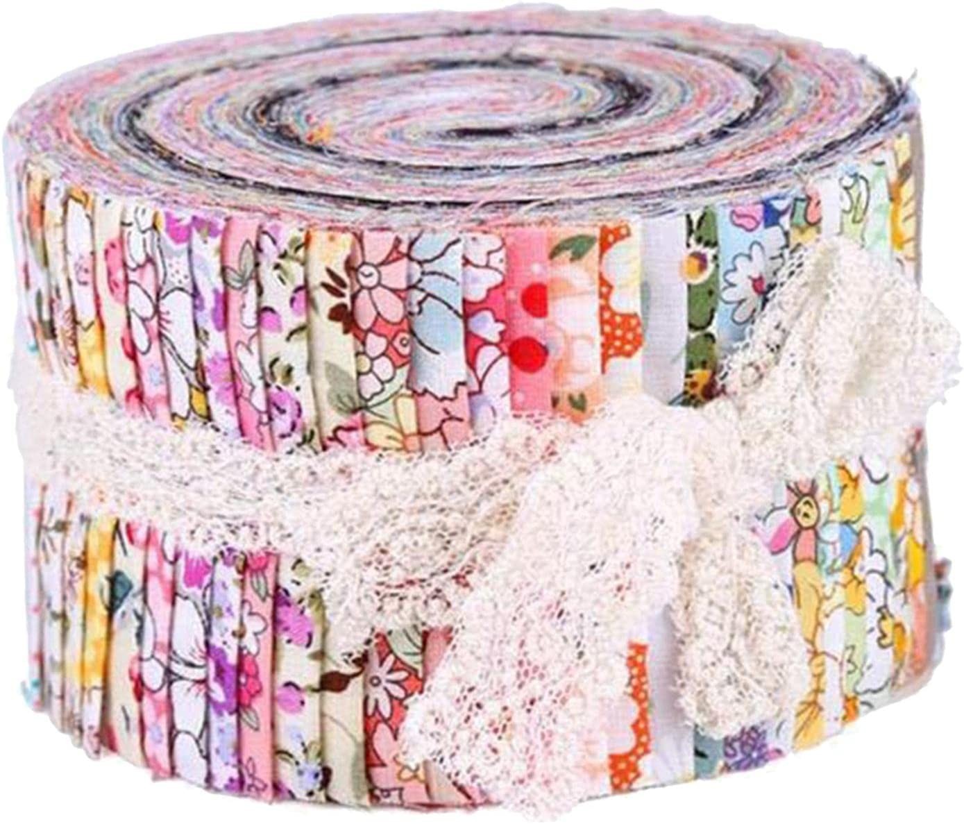 F Fityle 36 Pieces Jelly Fabric Roll 2.5 Inch Roll up Fabric Quilting Strips Floral Printed Craft Fabric Bundle Precut Patchwork with Assorted Patterns – Floral