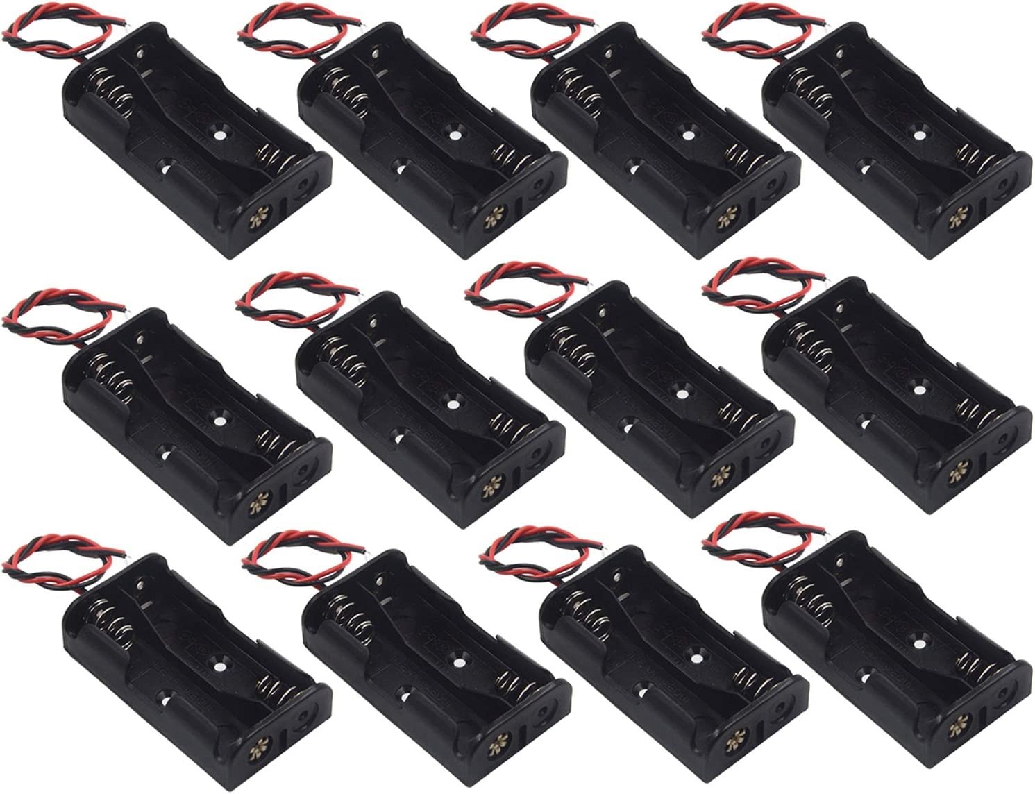 WAYLLSHINE 12 Pcs/1 Dozen 2 X 1.5V AA Battery Holder Case Box Black Wire Leads