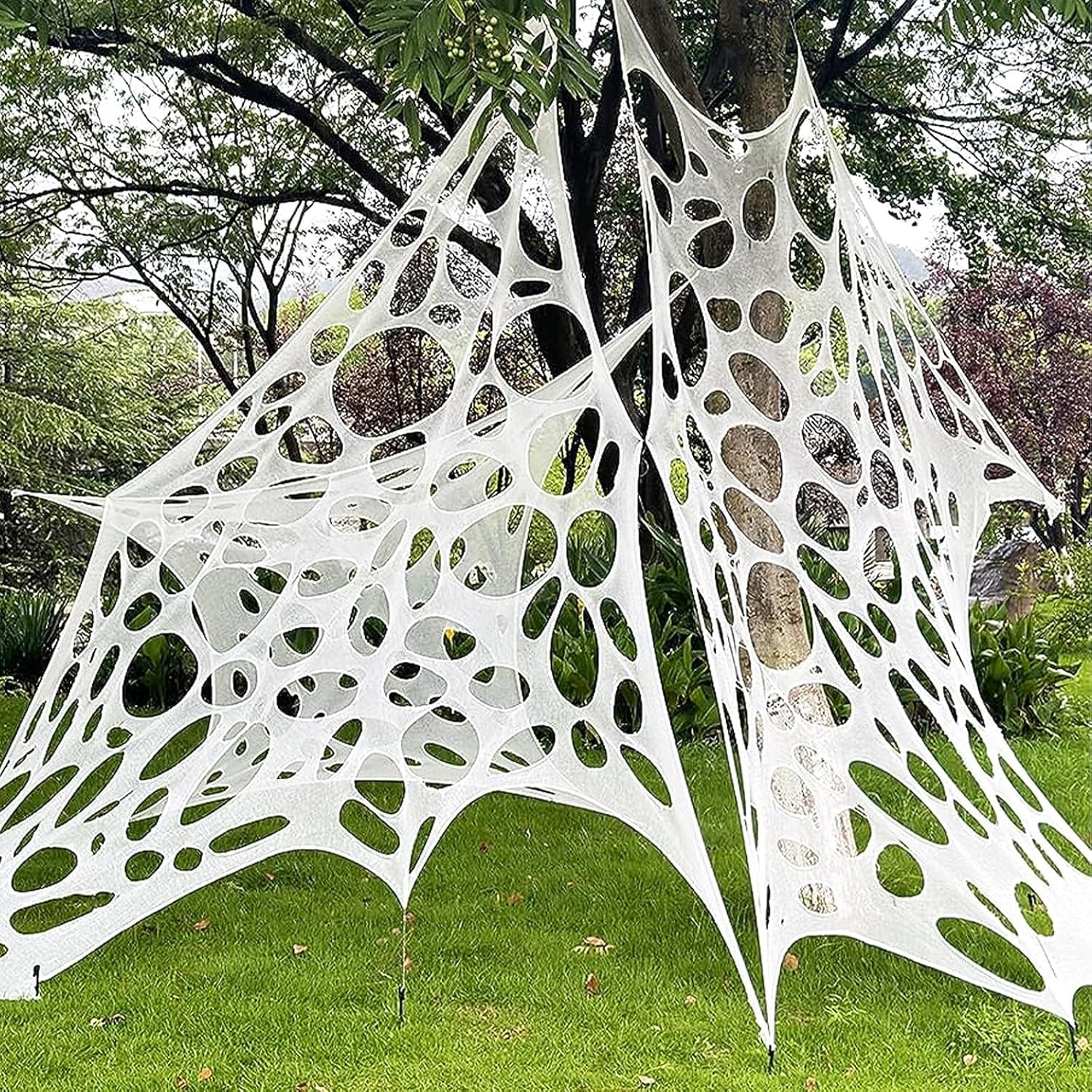 Spider Web Halloween Decorations Outdoor Stretchy Spider Webbing Flexible DIY Cut Cobwebs Spooky Spider Netting Decor for Hunted House Halloween Party (White, 2X2 M)