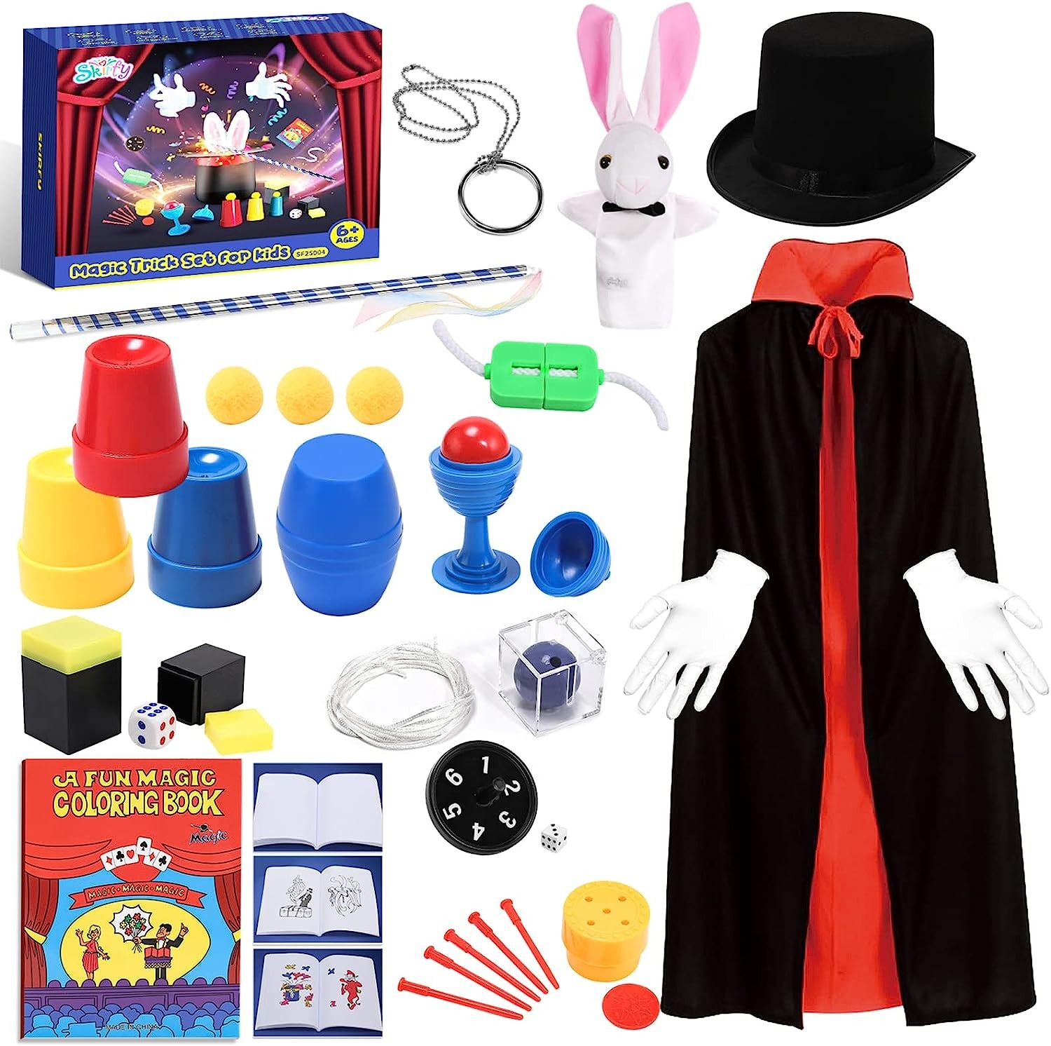 Skirfy Magic Tricks-Magic Kit for Kids Age 6-8,Magic Set with Magician Costume,Magic Wand,Ideal New Years Gifts for Kids Boys Girls Ages 6 7 8 9 10 11 12