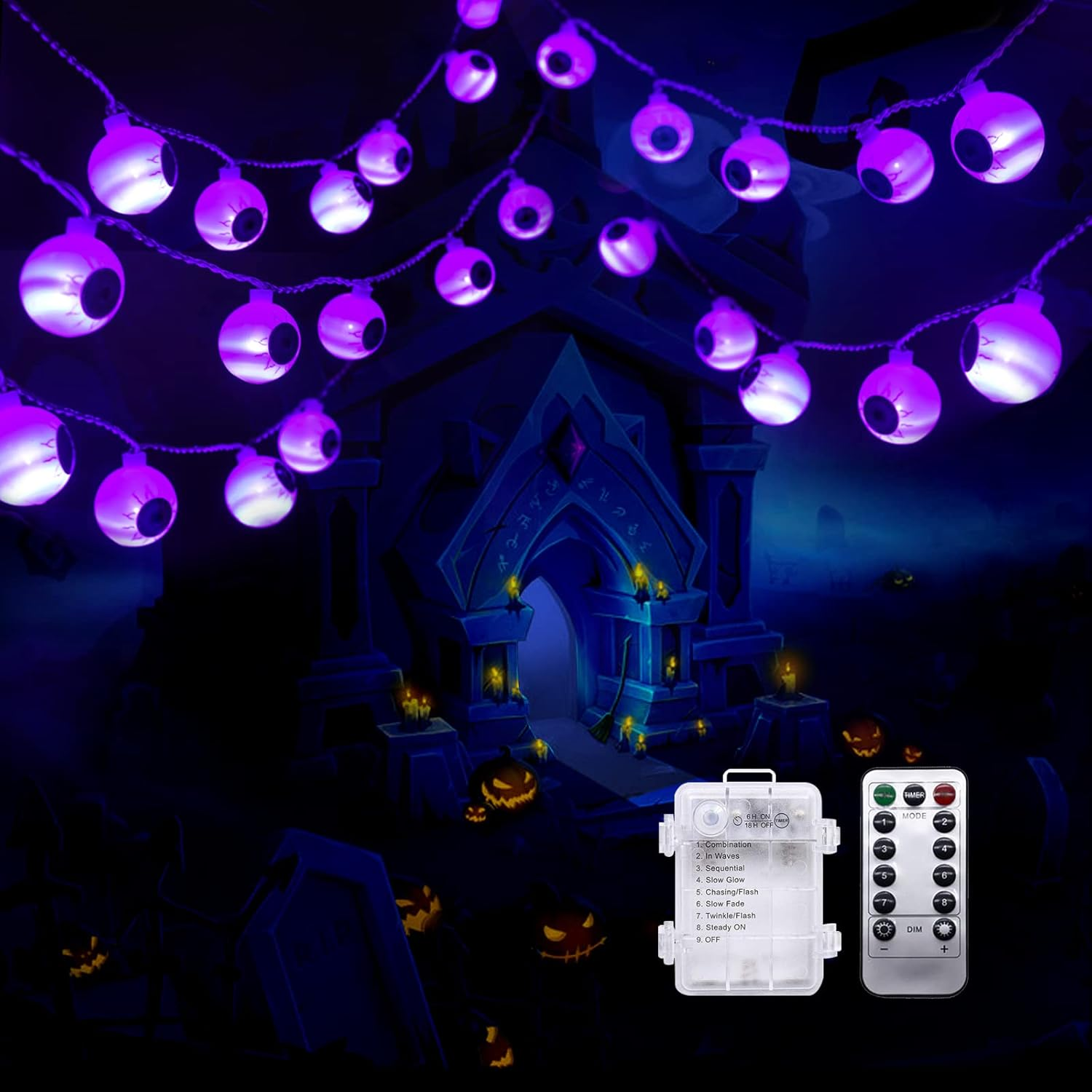 Halloween String Lights, LED Lights – 3D Halloween Decoration Lights, Battert Operated String Lights for Indoor Outdoor Party Bedroom Home Festival Holiday Christmas Décor/12/3001 (Color : Purple)