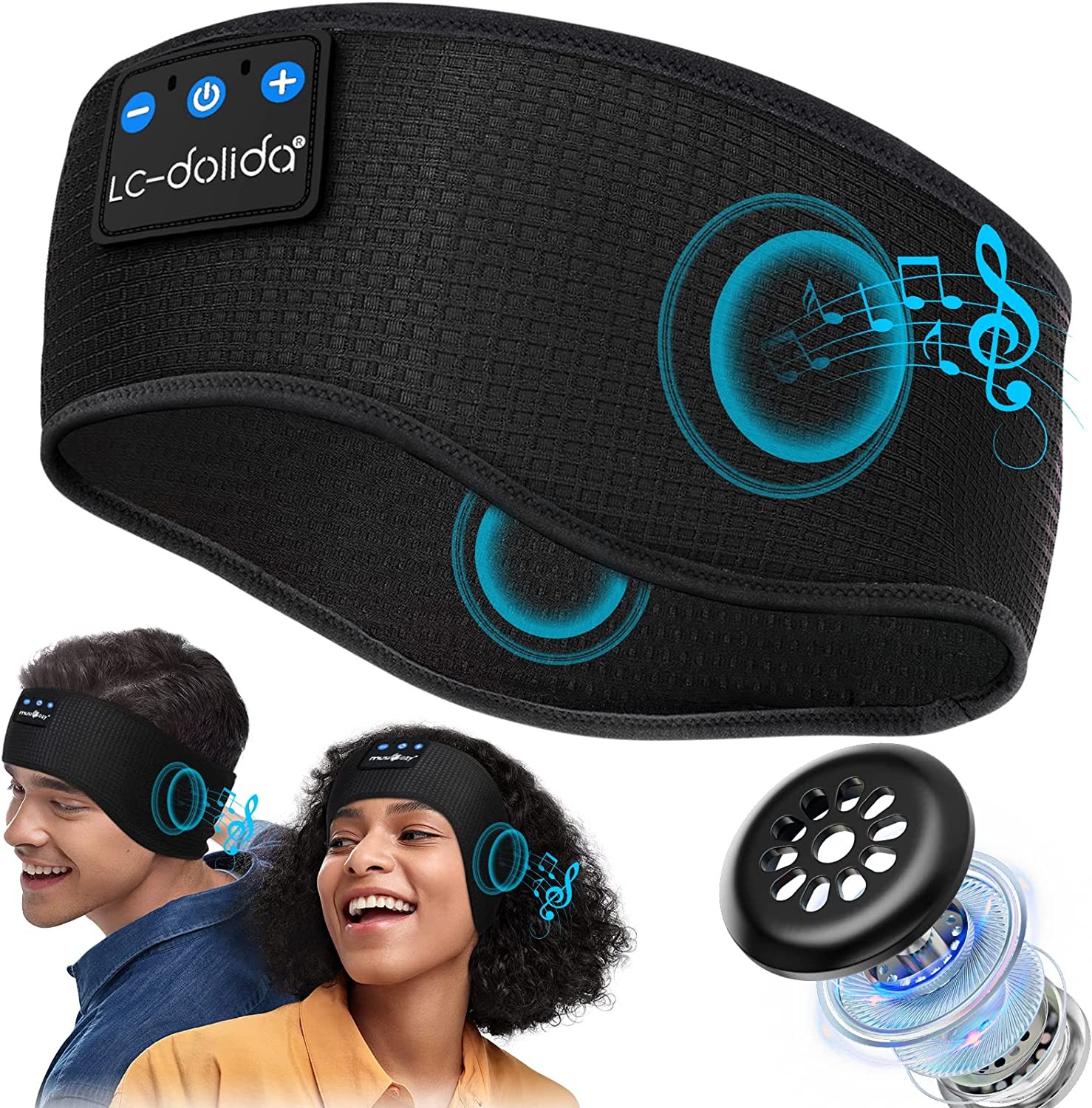 Lc-Dolida Sleep Headphones Bluetooth Headband Sleeping Wireless Headband Headphones with Thin HD Stereo Speakers Perfect for Side Sleepers, Sport, Yoga, Travel