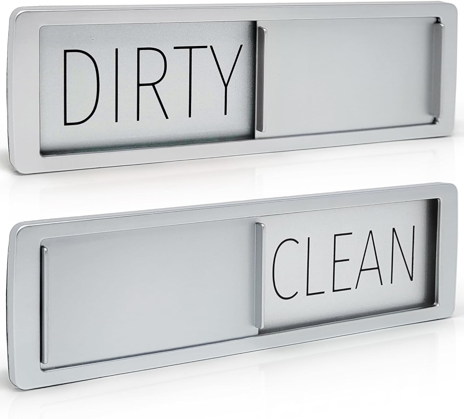 MIMILU Dishwasher Magnet Clean Dirty Sign by Stackd – Easy to Read & Slide Non-Scratching Strong Magnet Indicator W. Optional Adhesive Stickers. Simple yet Stylish, Large Slim Letters (Silver Black)