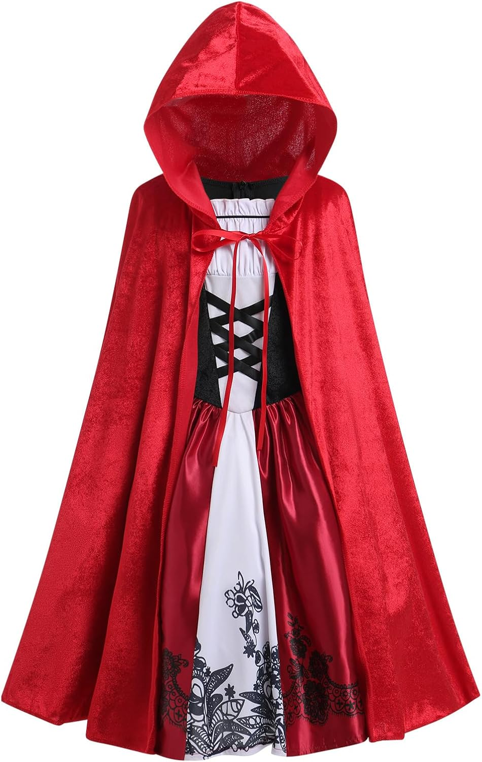 IDOPIP Little Red Riding Hood Costume for Girls Kids Halloween Birthday Party Dress up with Hooded Cloak Cape 2PCS Outfit Set