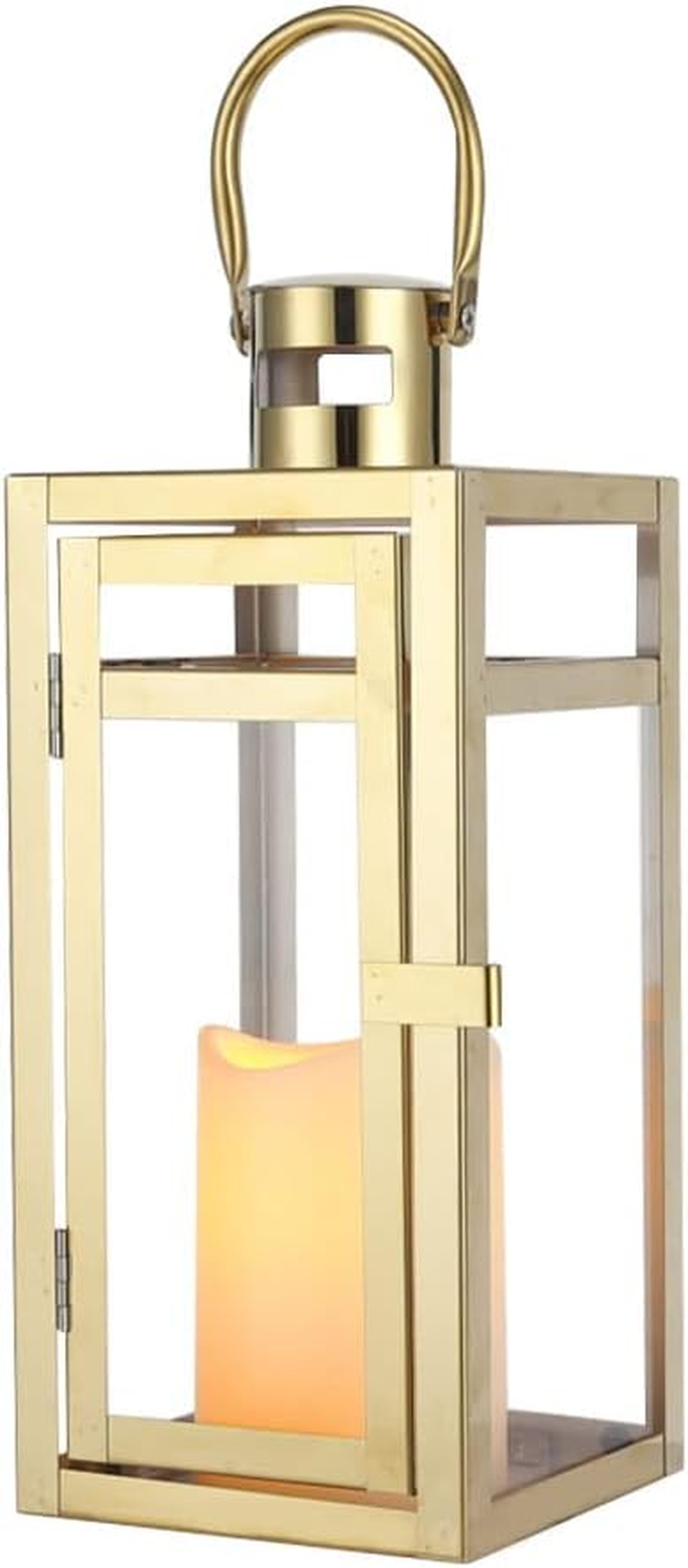 TRIROCKS Stainless Steel Decorative Lantern 30Cm High Metal Candle Holder with Tempered Glass for Christmas Home Decor Living Room Parties Events Tabletop Indoors Outdoors (Gold)