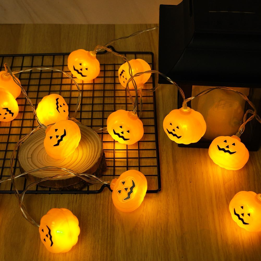 AUAUY Halloween Pumpkin Fairy Lights, 3 Metres, 20 LED Orange Autumn Decorative Fairy Lights, Battery, Indoor Outdoor Waterproof DIY Lights with for Gardens, Home, Thanksgiving, Christmas Party