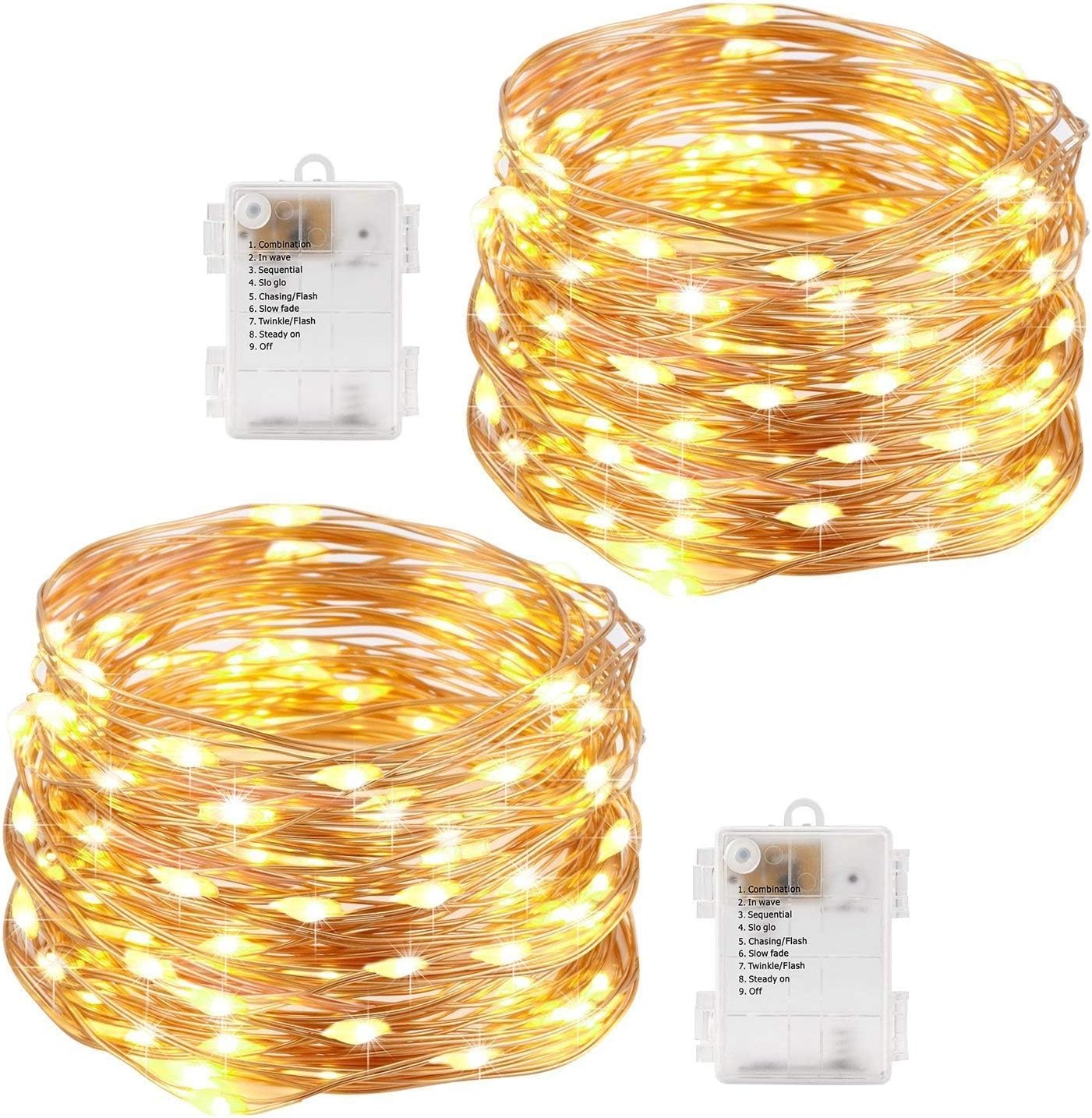 EZONEDEAL 2Pack Warm White Led String Lights Battery Powered Copper Wire String Outdoor Fairy Lights Bedroom Waterproof Fairy Light Battery for DIY Christmas, Parties, Wedding, (4 M + Battery Box)