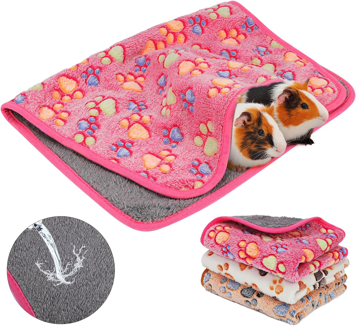 YUEPET Waterproof Guinea Pig Blankets Washable 3 Pack Small Animal Fleece Cage Liners Pet Soft Sleep Mat Pad Cover Warm Flannel Throw for Hamster Guinea Pig Rabbit Chinchilla Hedgehog Ferret 23″×16″