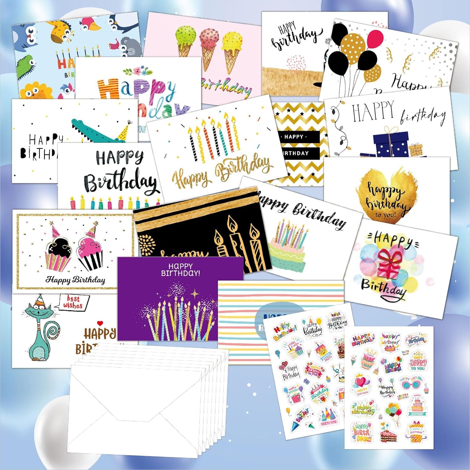 18Pcs Unique Birthday Cards Happy Birthday Card Bulk with Envelopes and Stickers-20X15Cm