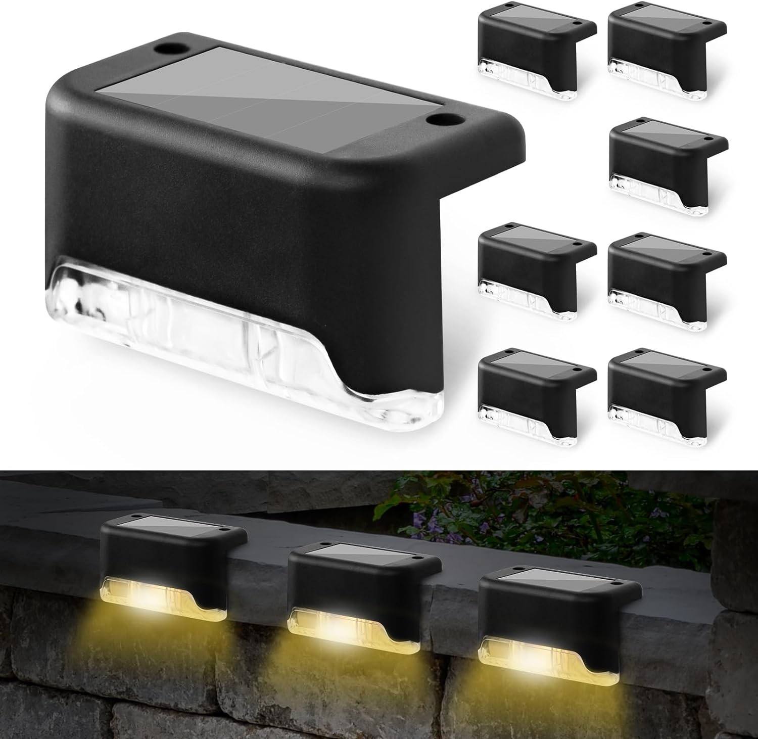 Advwin Outdoor Solar Deck Lights 8 Pack LED Solar Step Lights Waterproof Solar Powered Stair Lights Fence Lights for Outdoor Stairs Step Fence Yard Pathway Halloween Decorations Warm Light