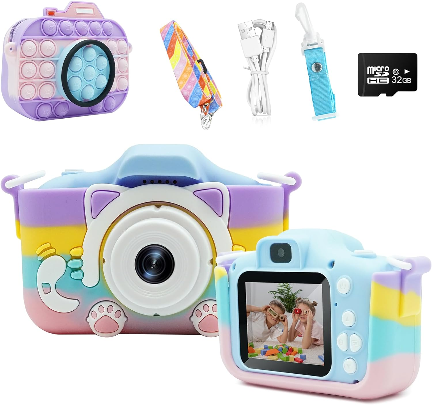 Digital Kids Camera – Toy Kids Camera with Fidget Bag Gift – Toddler Camera, Christmas and Birthday Gifts for Kids 3-12 Years Old – 1080P HD Selfie Video Kids Camera with 32GB SD Card – Gifts for Kids