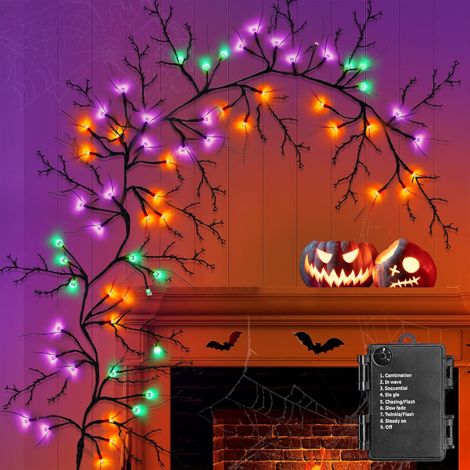 Enchanted Vines for Home Decor, 6FT Halloween Decorations Timer 8 Modes 54 LED Willow Vine Lights Orange Purple Green LED Lights for Home Wall Bedroom Fireplace Decor Aesthetic