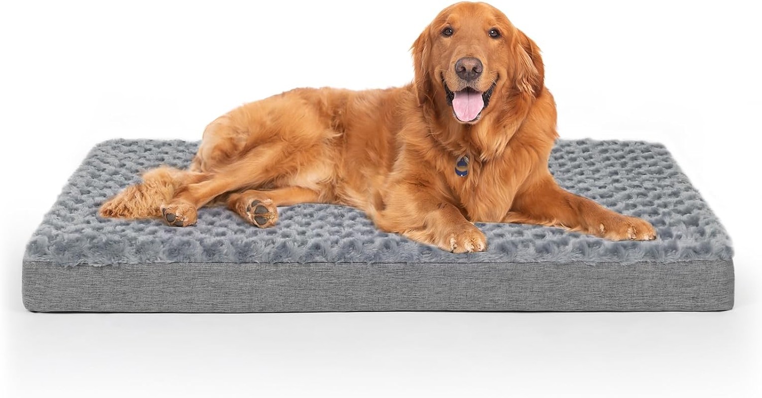 Sicilaien Dog Beds for Small Dogs, Dog Crate Bed Washable Dog Bed Pad with Removeable Cover Faux Fur Surface, Orthopedic Pet Beds Dog Mattress Mat for Dogs up to 36KG, Grey, Xlarge