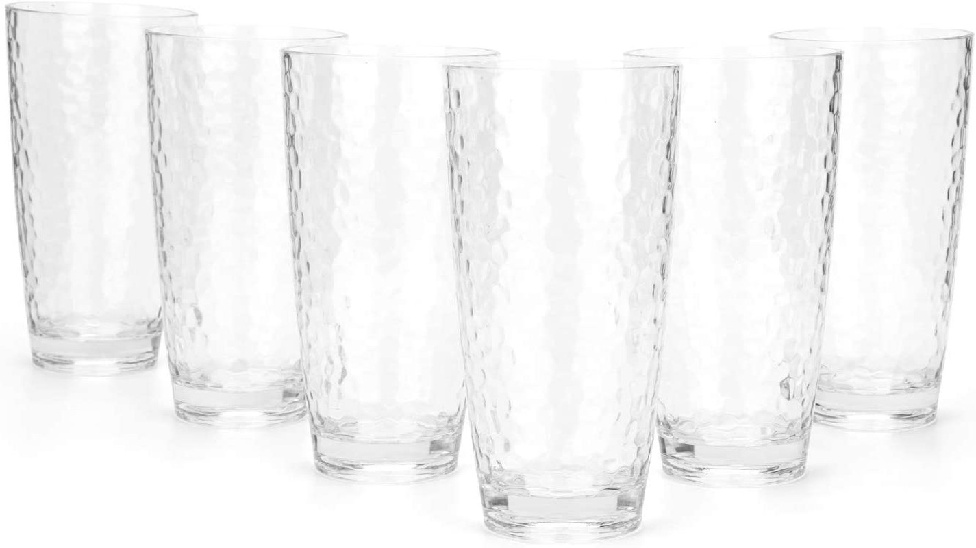 6 Pack 26-Ounce Large Acrylic Glasses Plastic Tumbler/Drinking Cups,Hammered Style,Bpa Free,Clear Color