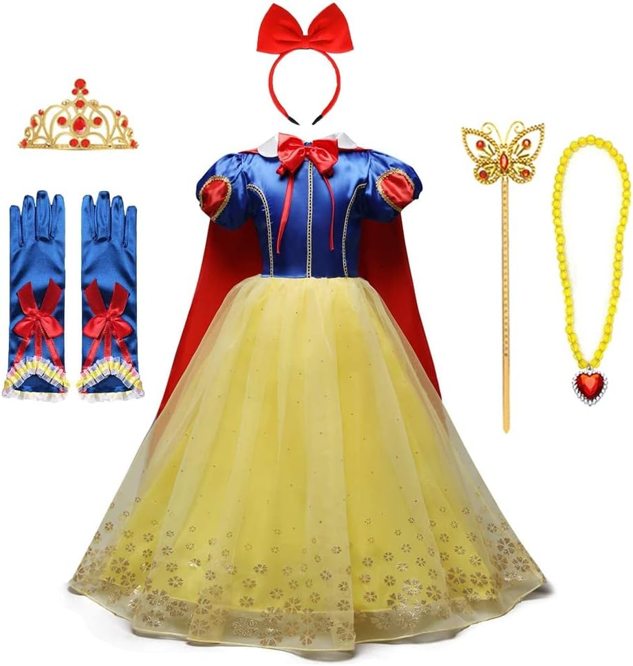 IZKIZF Kids Girls Snow White Princess Costume Birthday Halloween Party Cosplay Fancy Dress up Outfits with Accessories