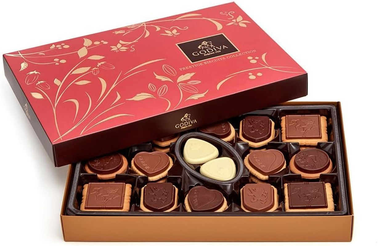 GODIVA Assorted Chocolate Biscuits Box, Dark & Milk Chocolate Biscuits, Premium Gift Box with Elegant Design, Box of 32, 245G