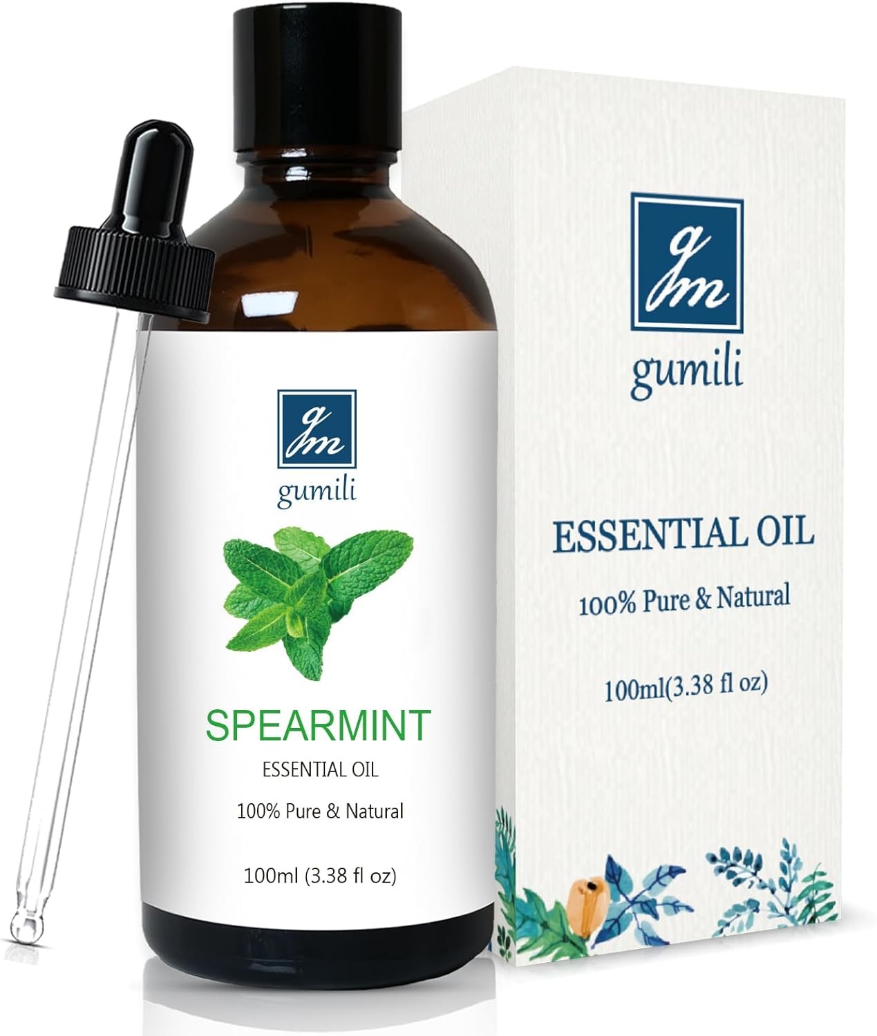 GM Gumili Spearmint Essential Oil 100ML, 100% Pure Undiluted Spearmint Oil for Hair, Skin, Diffuser Aromatherapy