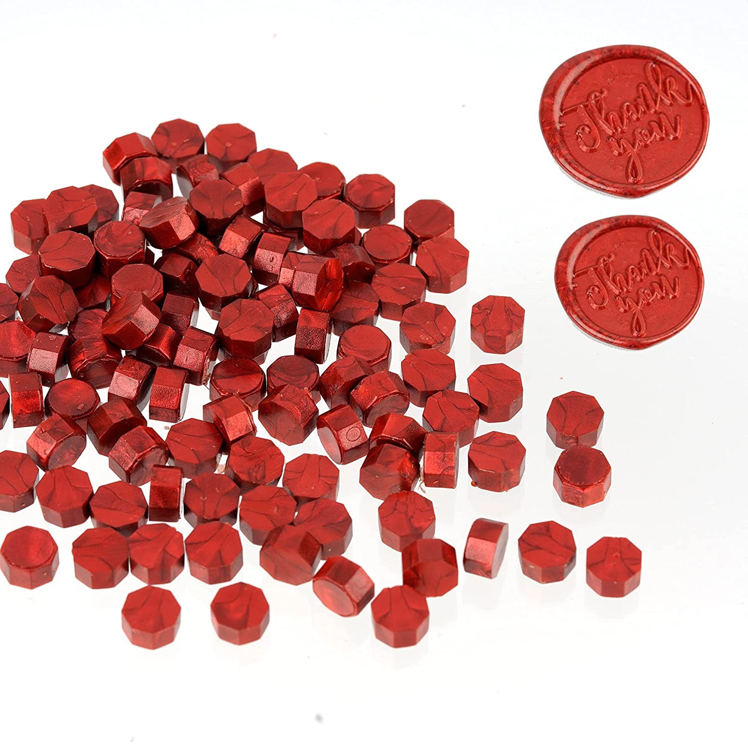 WARFEL 102 Pieces Octagon Wax Seal Beads, Premium Sealing Wax Beads for Letters and Certificates, Valentine’S Day Cards, Wedding Invitations, Gift Wrapping, Christmas Card (Metallic Red)