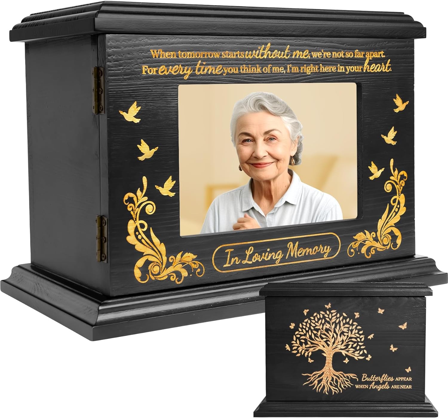 Cremation Urns for Human Ashes – Wooden Urns for Human Ashes Adult Male Female Handmade Tree of Life Urns Box and Casket for Ashes Men Women Pets Urn Burial Funeral Memorial Urns (Black Night)