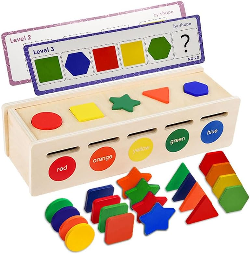 TOCHANGE Montessori Toys for Toddler 1+ Year Old, Wooden Color & Shape Sorting Matching Box, Early Learning Toys for 12-18 Month, Age 1, 2, 3, Ideal Christmas, Birthday Gifts for Boy & Girl