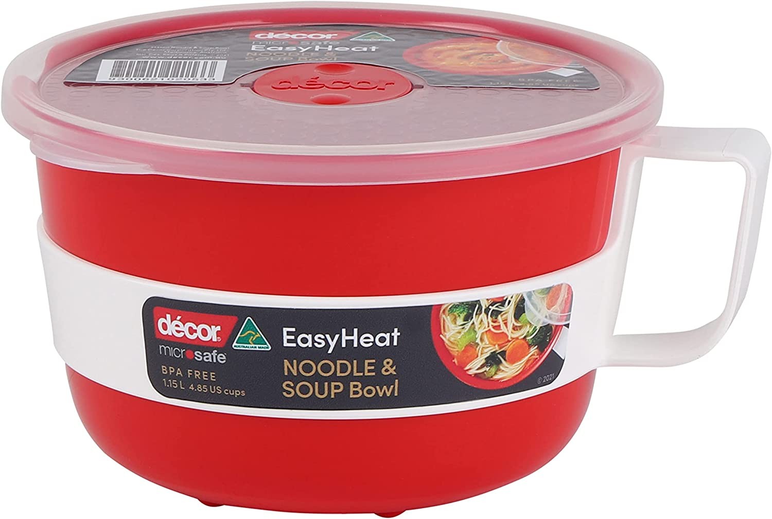 Decor Microsafe Noodle and Oat Bowl, 1.15 Litre Capacity, Red, 30.4 Oz